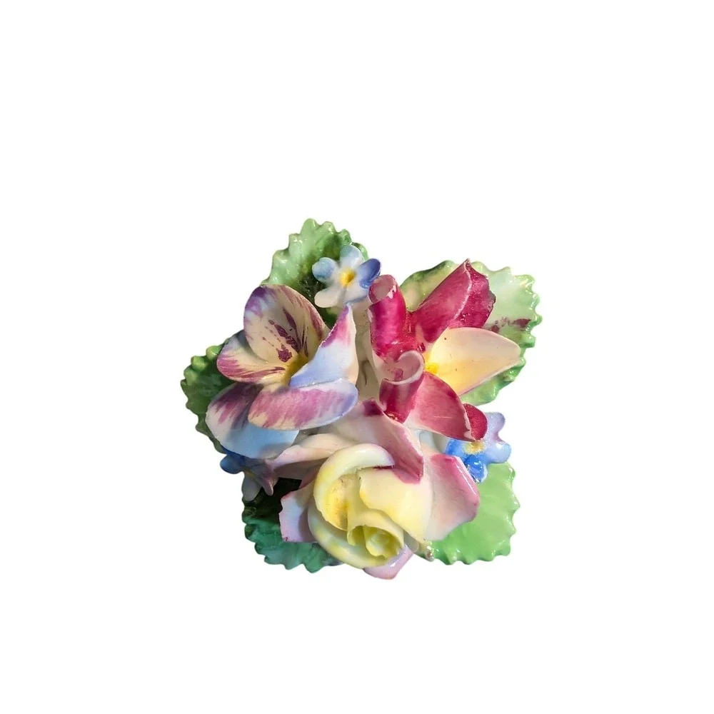 Crown Staffordshire England Porcelain Floral Brooch Vintage Bone China Pin